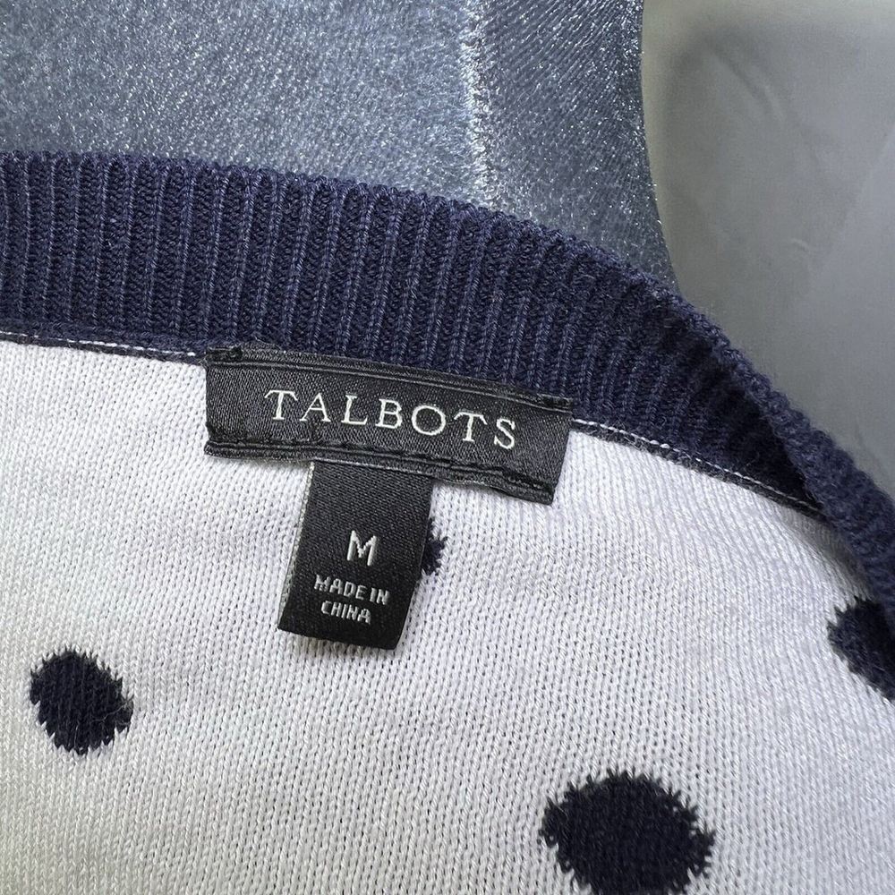 Talbots Petites Blue Button Front 3/4 Sleeve Polka Dot Knit Cardigan Sweater M - Picture 8 of 11